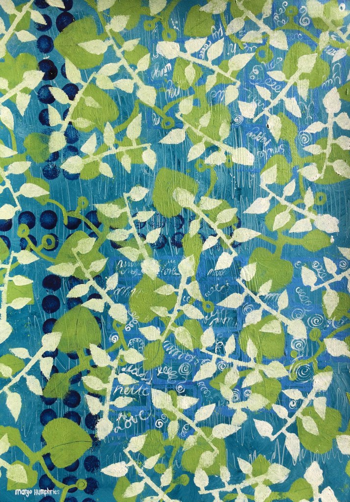 "Greenery" by Margo Humphries 2017 Acrylic & oil on paper Original for sale unframed $50 Size: A2