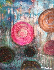 "Happy Trails" by Margo Humphries Oil & Acrylic on card 2014