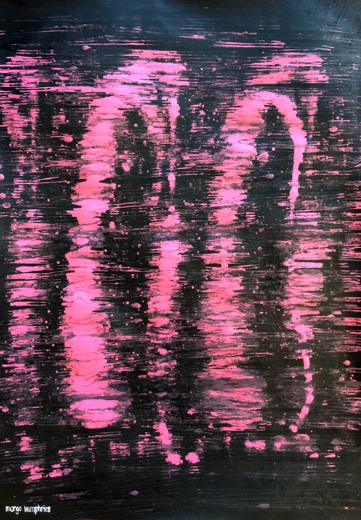 "Pink Highlights" by Margo Humphries 2017 Acrylic & block ink on paper Original for sale unframed $50 Size: A2