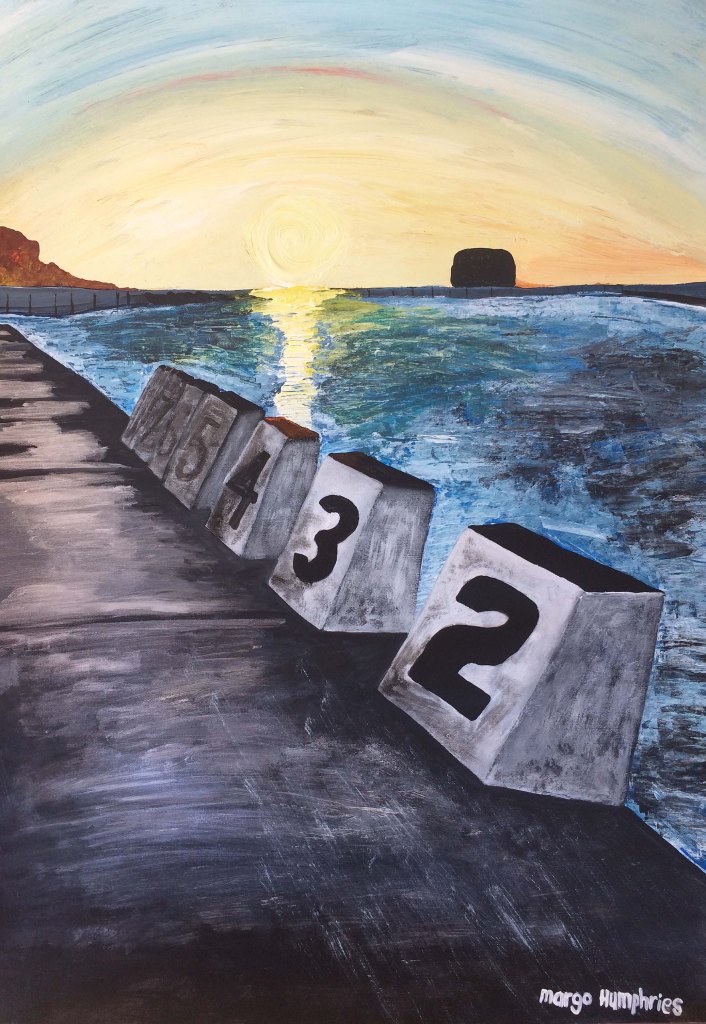 "Merewether Baths" by Margo Humphries - acrylic & ink on paper, 2016, Size A2 unframed $100