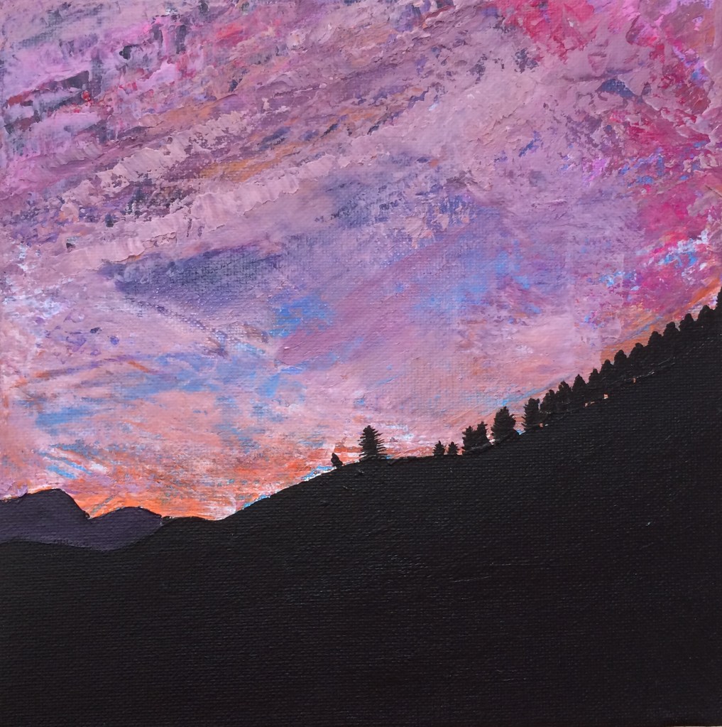 "Silhouette Mountain" by Margo Humphries, 20cm x 20cm Original unavailable Acrylic on canvas 20108