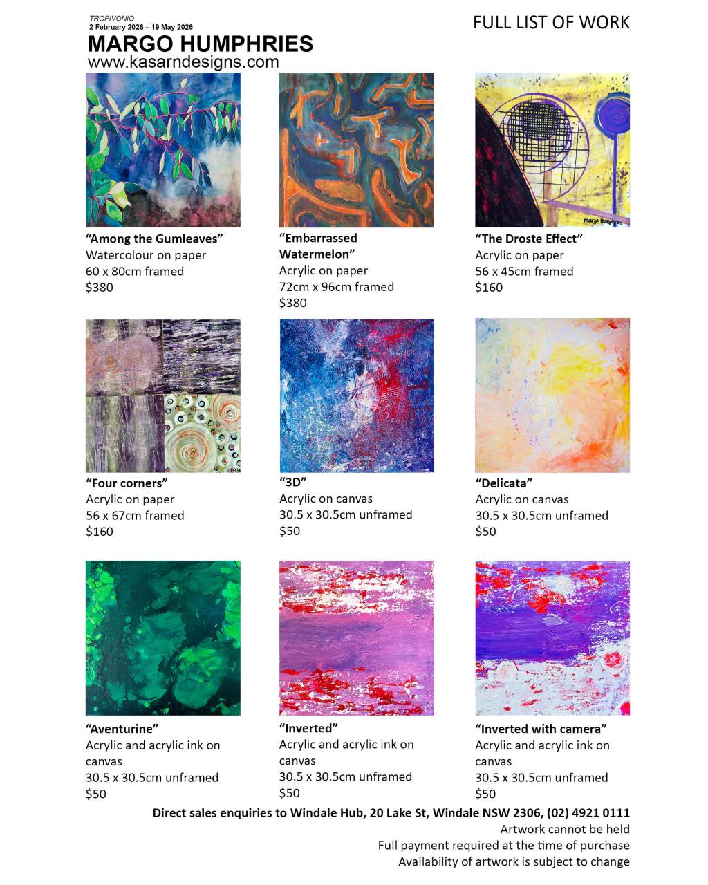 Full list of works: My solo exhibition at Windale&nbsp;Hub